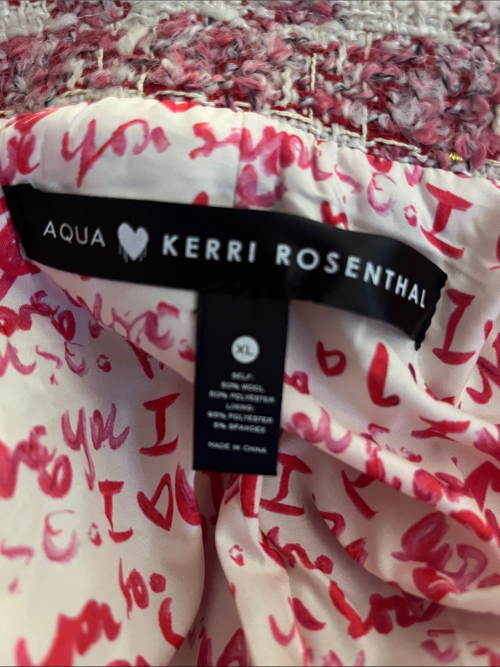 Aqua Kerri Rosenthal Pink & White Tweed Blazer Jacket. Sz XL. - Picture 6 of 6